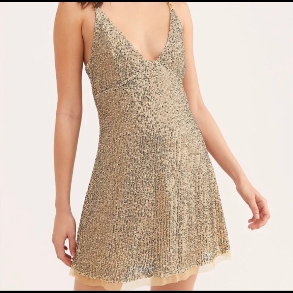NWOT free people Gold Rush Sip Sequin dress size S